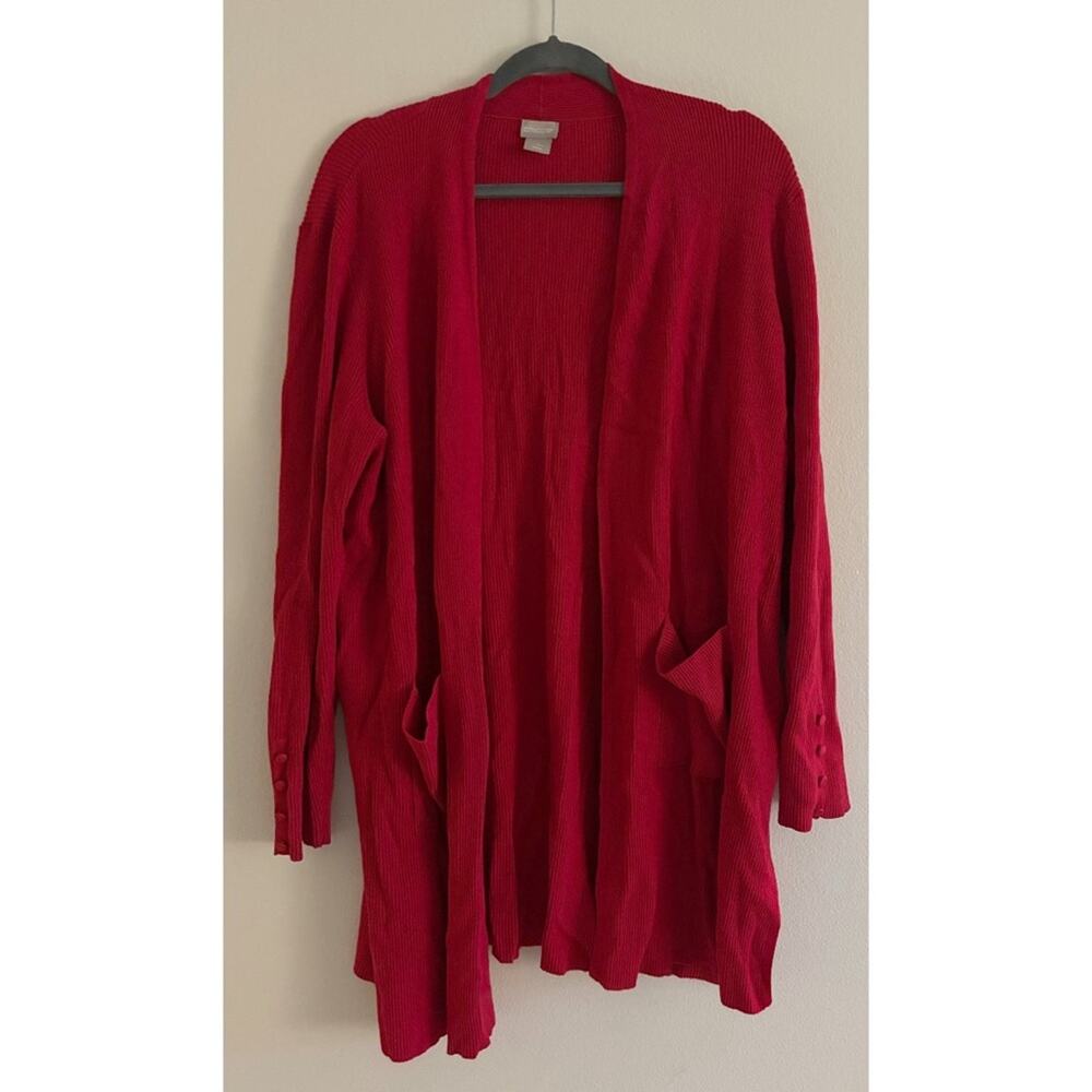 Chicos Red Ribbed Longline Cardigan Size 3